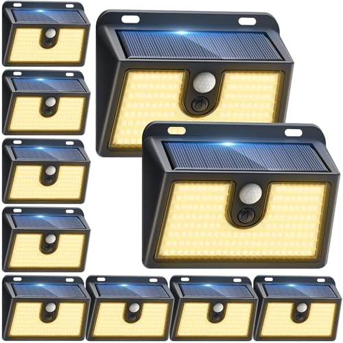 [10 Packs] Solar Motion Sensor Outdoor Lights, Super Bright Solar Lights Outdoor Waterproof, 3 Lighting Modes Security Wall Light for Outside Walking Dog Fence Backyard Deck Garden Door Step Garage - color: Warm White, size: 10 Pack