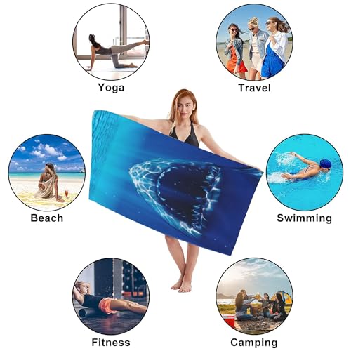 Shark Beach Towel,Shark Opens Mouth in Deep Sea Lightweight Compact Sand Free Quick Dry Oversized Pool Swimming Towels for Girls Women Adults,29.5"×59" - color: Shark Opens Mouth in Deep Sea