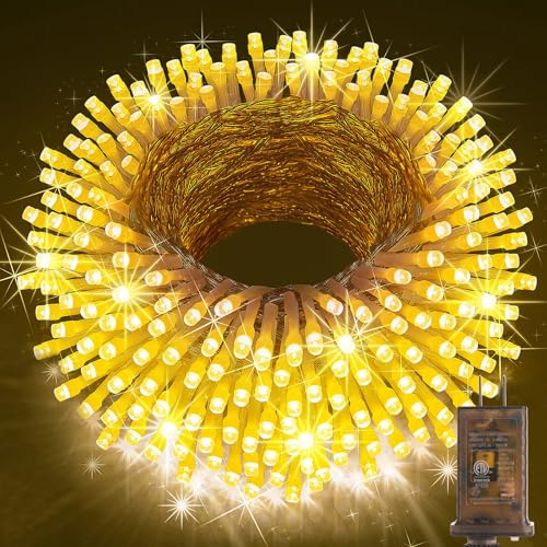 KNONEW 403ft 1000 LED Christmas String Lights Outdoor 8 Modes & Timer Fairy Light Plug in Waterproof LED Wedding Lights for Xmas Yard Tree Party Holiday Decor (Warm White) - color: Warm White, size: 403FT 1000 LED