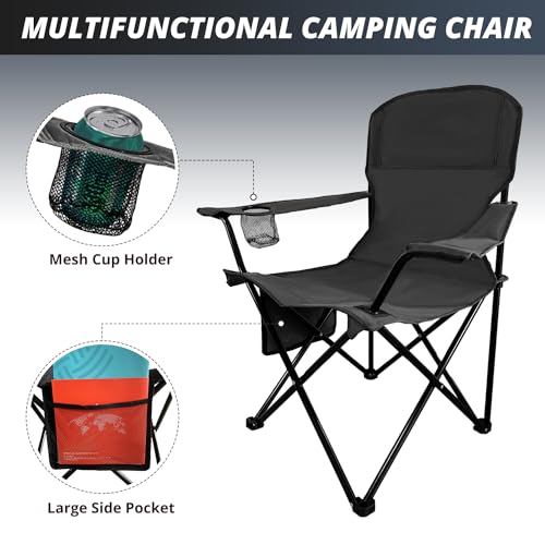 Folding Outdoor Beach Camp Chair with Cup Holder, Storage Pocket, Waterproof Bag Outdoor Arm Chair, Supports 225LBS, Black - color: Black, size: Small