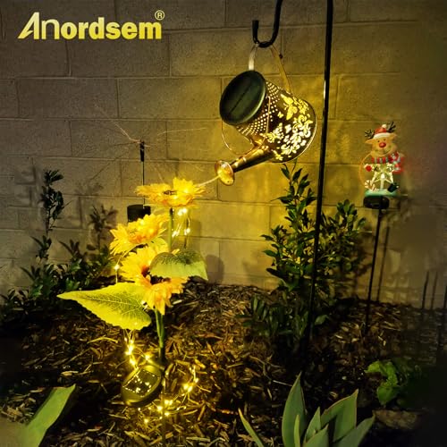 Anordsem Solar Watering Can Lights: Metal Butterfly Lantern Outdoor with Hook - Waterproof Garden Art Hanging Decoration for Yard Patio Lawn - Christmas Birthday Gifts for Women Mom Grandma - color: Butterfly-pattern