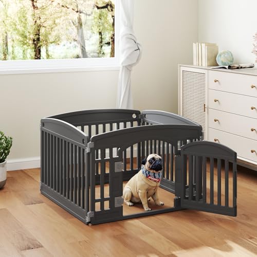 DUMOS Dog Playpen 4 Panel 24" Plastic Exercise Pen with Door Small Puppy, Medium Dogs Animal Pet for Outdoor, Garden, Yard, RV Camping - Black - color: Black