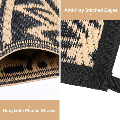 Yamaziot Waterproof Outdoor Rug 5x8 ft, Reversible Plastic Straw Rug for Patio Clearance, Camping, RV Mat, Outside Rug Carpet for Porch, Deck, Backyard, Balcony, Picnic,Black Brown - color: Black Brown, size: 5' x8'