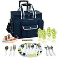 Picnic at Ascot- Original Insulated Picnic Cooler on Wheels with Service for 4- Designed & Assembled in The USA - color: Navy/Trellis Green
