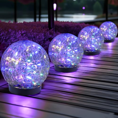 JKIMK Solar Globe Lights Outdoor Waterproof-Solar Balls for Garden-Cracked Glass Ball Solar Lights Outdoor-Solar Orbs for Outside-Outdoor Decorations for Patio and Yard Lawn Backyard Decor - color: Multicolor, size: 4 Globes