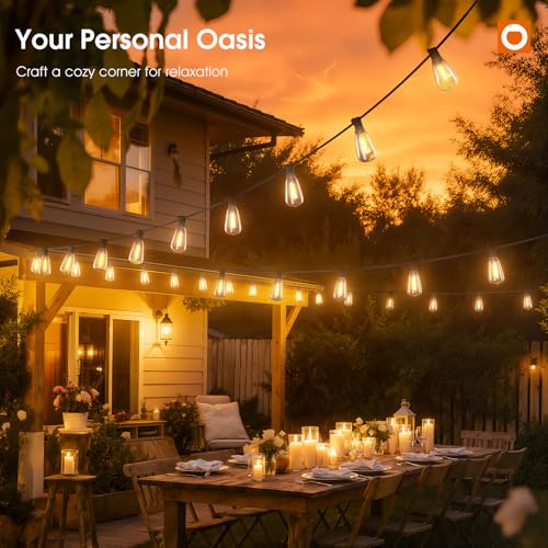 addlon 200FT(50FT*4) Outdoor String Lights with Remote,Waterproof Patio Lights with 108 Shatterproof Dimmable ST38 LED Bulbs Connectable Outdoor Lighting for Backyard Bistro Garden Bistro 2FT Spacing - size: 200FT(100 Sockets)