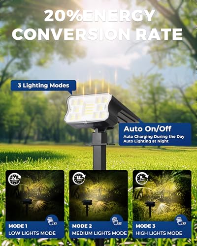 HGGH Solar Lights Outdoor Waterproof IP67, 60 LED 3 Lighting Modes Solar Spot Lights Outdoor for Yard Garden Pathway Landscape, Auto On/Off, Function 2 in 1(Warm White, 4 Pack) - color: Warm White
