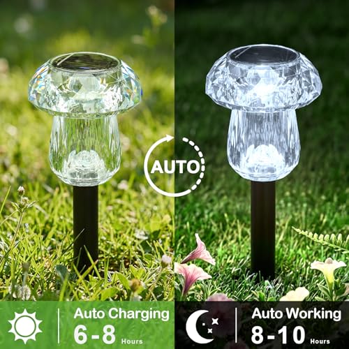 Solar Pathway Lights Outdoor 8 Pack Mushroom Garden Lights Waterproof Solar Powered Yard Lighting for Landscape, Driveway, Path, Walkway, Patio, Outside Garden Decorations, 6000K Cold White - color: Cold White, size: 8 Pack