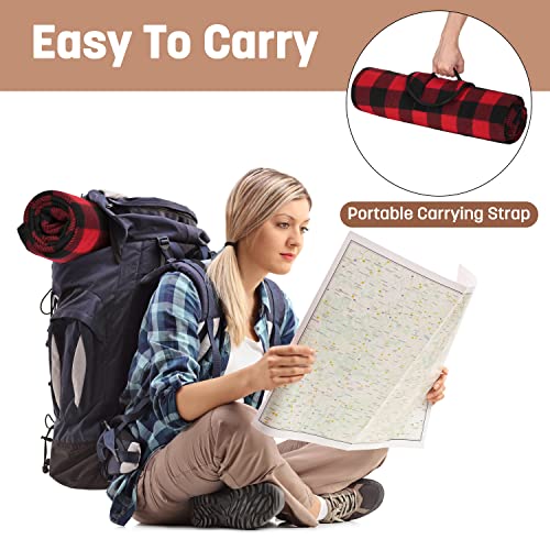 Tirrinia Waterproof Outdoor Blanket with Sherpa Lining, Windproof Triple Layers Warm Comfy Foldable for Camping Stadium, Beach, Picnic, Grass, Concerts, Car, Dog, 51''X 59'' & 59''X 80'' - color: Red Plaid - No Sherpa (Fleece Only), size: 51” x 59”