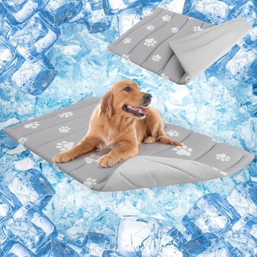 SCENEREAL Dog Cooling Mat for Crate, Thicken Self-Cooling Dog Pad Reversible (Cool & Warm), 59"x40" Pet Cool Bed for M Large XL Dogs,Kennel Sofa Mats Machine Washable, Durable Non-Toxic Gel, Outdoor - color: Grey Footprint, size: X-Large(59" L x 40" W x 1