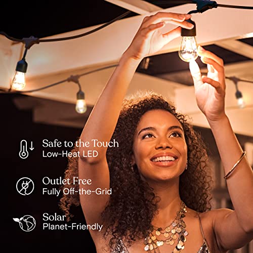 Brightech Ambience Pro Solar Powered Outdoor String Lights - Commercial Grade Patio Lights with 48 Ft Edison Bulbs - Shatterproof LED Solar Lights for - 1W LED, Warm White Light - style: Bright (1W) Manual Control 48 FT