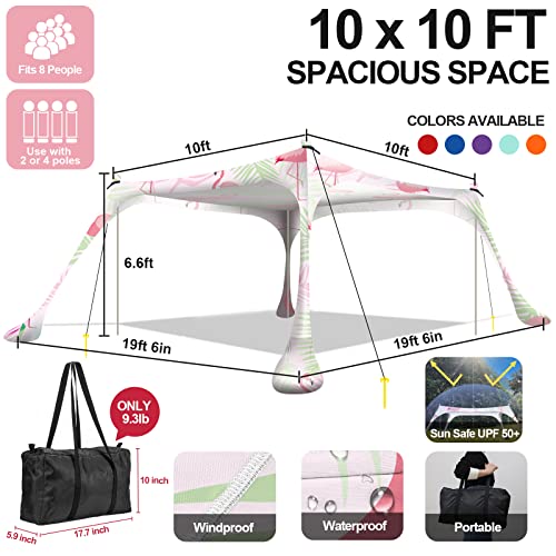 Buheco Beach Tent Pop Up Shade 10x10ft Beach Canopy Sun Shelter UPF50+ with 4 Foldable Poles-Portable Carrying Bag-Sand Shovel-Ground Pegs-Windproof Ropes for Outdoor Family Camping-Fishing- Picnic - color: Flamingos, size: 10x10FT 4 Pole