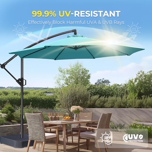 HOMSHADE 10ft Offset Patio Umbrella with Base Included, Cantilever Offset Hanging Patio Outdoor Market Umbrella UPF50+ UV Protection with Easy Tilt and Crank for Pool Deck and Garden(Light Blue) - color: Light Blue