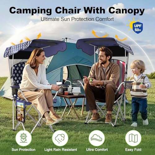 VTOY Portable Camping Chair with Canopy - Folding Chair with Canopy, Durable 600D Oxford Canopy Chair for Camping, Beach, Picnics, Fishing & Sports - color: 1pack Flag Design