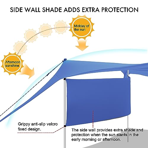 Beach Canopy Tent Shade with Sidewalls 10x10FT, 6.6FT Tall, UPF50+ Sun Shelter, Windproof & Water Resistant, Includes Guylines Sand Shovel Stability Poles, Easy Up for Beach Outdoor Camping Backyard - color: Royal Blue