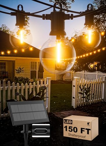 Zuske Solar String Lights Outdoor Waterproof 150FT with USB Port and 73 Shatterproof G40 Bulbs(3 Spare), LED Solar Powered Patio Lights for Outside, Porch, Backyard, Gazebo, Garden(Warm White) - size: Solar-150FT