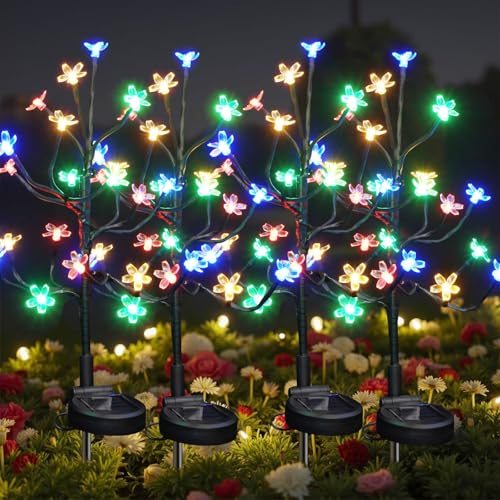 Solar Garden Lights Outdoor Waterproof,Garden Decor Solar Flowers For Outside Decorative,4Pack 2Modes Solar Powered Fairy Outdoor Decorations for Yard Patio Pathway, Gardening Gifts Mothers Day - color: Multicolor, size: 4 Pack