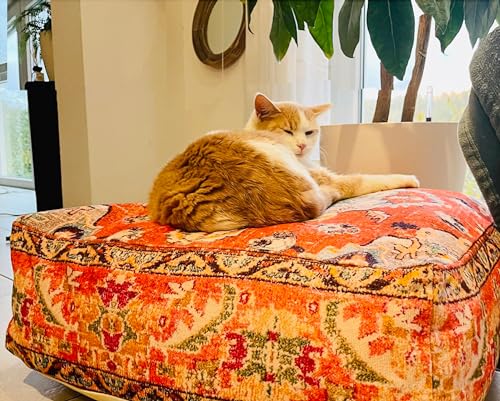 Mandala Life ART Large Yoga Décor Bean Bag Cover Orange Boho Chic Orange Decorative Floor Cushion Moroccan Seating Area Perfect for Living Room, Bedroom, Nursary or Children Room Unstuffed - color: Orange