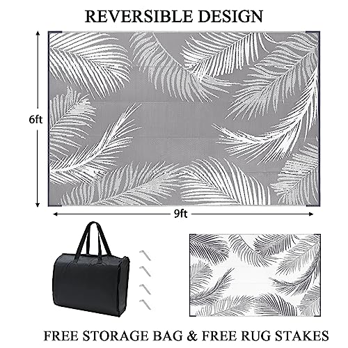 Pauwer Outdoor Rug, 6'x9', Leaf Grey, Reversible, Waterproof, Polypropylene, Lightweight, RV Mat, Patio Decor - color: Leaf Grey, size: 6' x 9' (Rectangular)