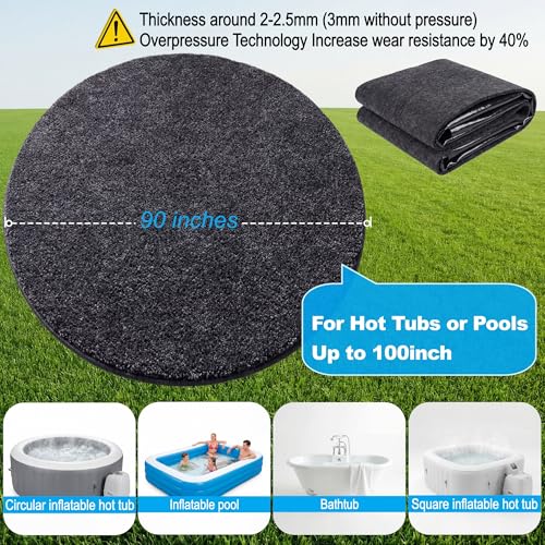 Upgraded 90 * 90 Round Hot Tub Mat, Extra Large Inflatable Hot Tub Pad Outdoor Indoor, Waterproof Slip-Proof Backing, Absorbent Spa Pool Ground Base Flooring Protector Mat - size: 90 Inch Round