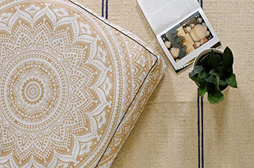 Popular Handicrafts Floor Pillow Cushion Cover - Hippie Mandala Square Ottoman Pouf Cover Indian Ombre Daybed Cotton Cushion Cover with Heavy Duty Zipper - Dog-Pets Bed, 22" Gold - color: Gold_s, style: 22 Inchx 22 Inch Square Pillow cover