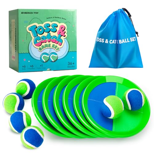 Toss and Catch Ball Game Set, Sticky Ball Paddle Catch Game for Kids, Summer Outdoor Backyard Beach Pool Yard Toy Gift for Boys Girls Ages 3-12 - color: Blue Green, size: 6 Paddles 6 Balls