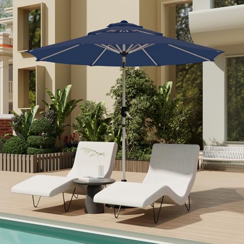 9FT 3-Tier Aluminum Outdoor Patio Umbrella, Fade-Resistant Market Umbrella with Push Button Tilt Function, 8 Sturdy All-Aluminum Ribs for Gardens, Patios, Backyards & Pools - color: Navy Blue, size: 9FT-3Tier (Aluminum Umbrella)
