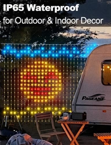 echosari Smart Curtain Lights Plug in, 400 LED Curtain Lights with App Programmable 6.6 x 6.6ft RGB&IC DIY Pattern Music Sync for Bedroom Backdrop Decor - color: Smart RGB, size: 6.6Ft x 6.6Ft