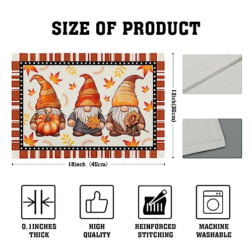 Fall Thanksgiving Placemats Set of 4，12x18 Inch Autumn Maple Leaves Gnomes Place Mats Farmhouse Table Mat for Seasonal Holiday Party Kitchen Dining Room Table Decor - color: Fall Gnomes
