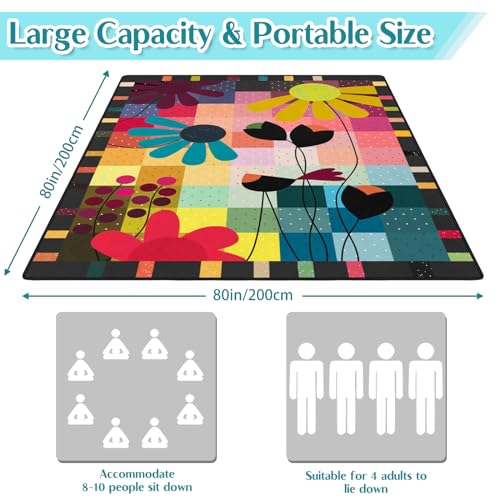 Abstract Floral Picnic Blankets Waterproof Foldable, 80″X80″ Thick Three Layer Picnic Mat Outdoor Blanket for Grass, Large Beach Blanket Sandproof Picnic Accessories for Camping Park Hiking - color: A10, size: 6'8" X 6'8" (Square)