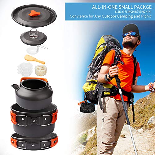 Gutsdoor Camping Cookware Set Camping Gear Campfire Utensils Non-Stick Cooking Equipment Lightweight Stackable Pot Pan Bowls with Storage Bag for Outdoor Hiking - style: 10pcs (Orange)