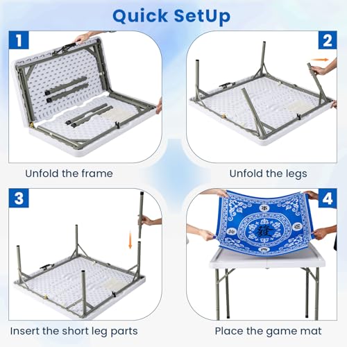 Goplus Mahjong Table, 35" Square Folding Card Table w/4Cup Holders, Anti Slip Mat, HDPE Tabletop, Metal Legs, Portable Mahjong Game Table for Domino Game, Picnic (Ocean Blue, Table w/Removable Mat) - style: Ocean Blue, Table w/Removable Mat