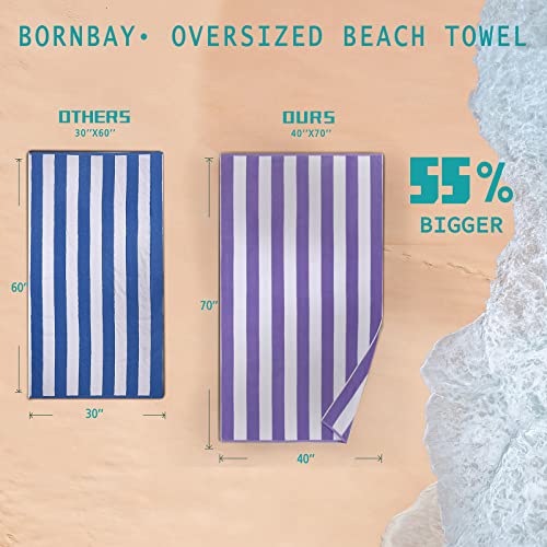 Bornbay Large Beach Towel Oversized - 40"X70" Big Cute Beach Towels, Extra Large Thick Purple Beach Towel, XL Wide Fluffy Swimming Towel Oversize,Giant Stripe Cotton Pool Towel for Adults - color: Violet Purple
