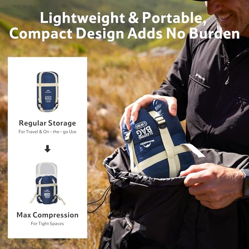 Naturehike Lightweight Compact Sleeping Bag, 59℉/32℉ Envelope Ultralight Backpacking Sleeping Bag Portable, Waterproof with Compression Sack for Cold&Warm, Camping, Traveling, Hiking - color: Blue