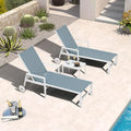 PURPLE LEAF Lounge Chair Outdoor Set 2 Pieces White Aluminum Chaise Lounge with Armrest and Wheels for Pool Deck Patio, Steel Blue - color: Steel Blue, style: Straight-leg w/ Armrest