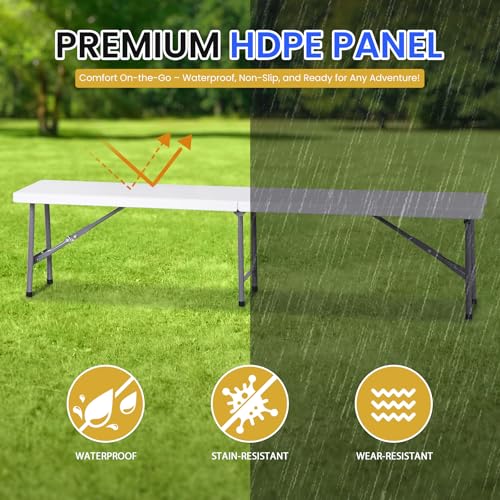ZENY 6ft Plastic Folding Bench, Portable Outdoor Bench for Picnic Camping Dining Party Garden, Soccer Multipurpose Entertaining Activities, White