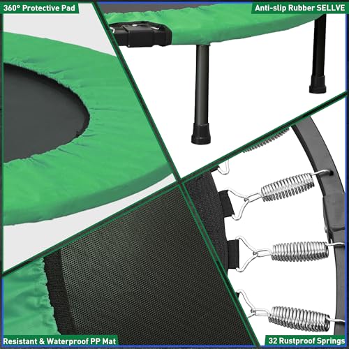 HYD-Parts 40" 48" Mini Trampoline for Adults and Kids Exercise Rebounder with Adjustable Bar Fitness Trampoline Indoor Max Load 330 440lbs - color: Green-40in