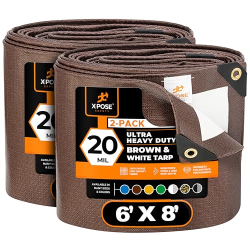Xpose Safety 6' x 8' Ultra Heavy Duty Tarp (2-Pack) - 20 Mil Waterproof Tarps for Camping, Outdoor Adventures & Tent Cover, UV Protection, Reinforced Corners, All-Weather Durability - size: 6' x 8' (2 Pack)