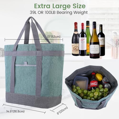 Insulated Reusable Tote Bag for Grocery Shopping for Women/Men, Waterproof Cooler Bags for Travel/Beach/Picnic, Pizza/Food Delivery Bag to Keep Food Cold/Hot for Catering (Oxford Cloth, Green) - color: Green, size: Waterproof PRO