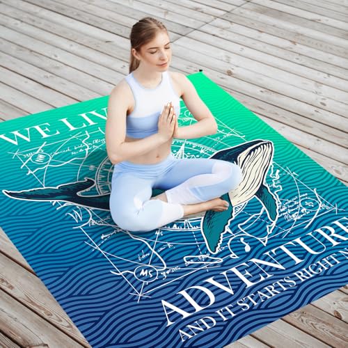 Beach Whale Pocket Picnic Blankets, Blue Ocean Coastal Mini Beach Camping Blanket Waterproof Sandproof, Rustic Sea RV Outdoor Picnic Blanket Mat Gifts for Camper Campsite Travel 55x60in - color: Whale