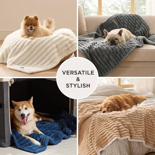 Bedsure ComfyFleece™ Waterproof Dog Blankets for Large Dogs - Soft Pet Cat Blanket Corduroy Fleece for Couch Bed Protector Washable, Cozy Calming Reversible Furniture Protection,50"x60", Navy Blue - color: Night Blue, size: XL(50x60")-1pc