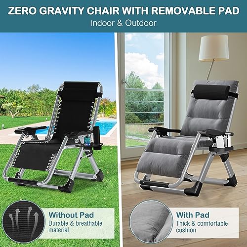 NAIZEA Padded Zero Gravity Chair, Folding Outdoor Lounge Chairs, Adjustable Reclining Camping Chairs with Cup Holder, Ergonomic Patio Lawn Chair for Balcony Beach Deck Yard - color: Dark Gray, style: Zero Gravity Chair