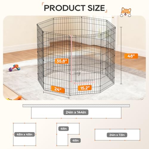 NChanmar Pet Dog Palypen Foldable Portable Metal Dog Fence Pet Exercise Pen Outdoor & Indoor Puppy Palypen Kennel 48 Inch Height 8 Panels w/Door for Camping Yard Lawn and BBQ, Black - size: 48 In