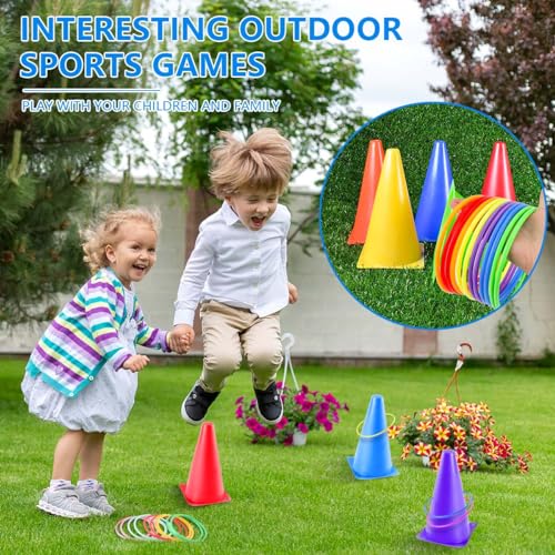 OBTANIM 26 Pcs Plastic Colorful Cones Ring Toss Combo Set Outdoor Carnival Games for Kids Adults Birthday Party Throwing Backyard Games - style: Cones Ring