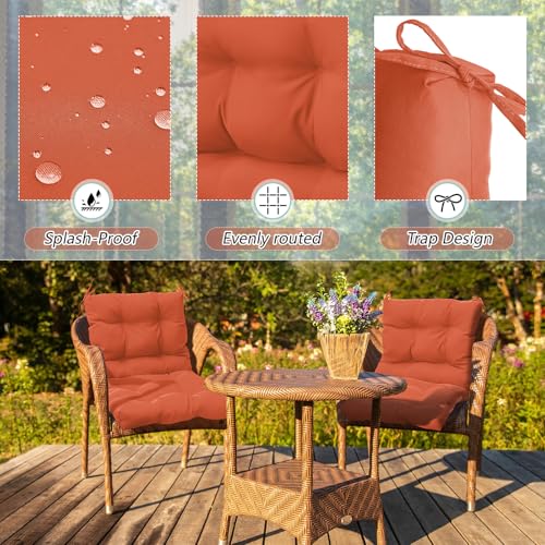 Marsui 4 Pcs Outdoor Indoor High Back Chair Cushions Patio Furniture Tufted Pillow with Ties Water-Resistant Replacement Outdoor Rocking Chair Cushions, 42 x 21 Inches (Orange Red,Solid Color) - color: Orange Red, size: Solid Color