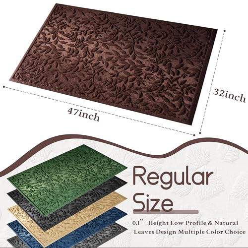 Coffee Brown Leaves Outdoor Indoor Entrance Door mat, Absorbent Durable Heavy Duty Welcome Front Door Mat,Thick Natural Rubber Back,Easy Clean Entryway Mat 47x32 Inch, Low Profile - color: Leaves-coffee, size: 2'8" x 3'11" (Rectangular)