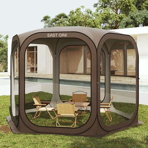 East Oak Screen House Tent Pop-Up, Portable Screen Room Canopy Instant Screen Tent 10 x 10 FT with Carry Bag for Patio, Backyard, Deck & Outdoor Activities, Brown - color: Brown, size: 10×10 FT