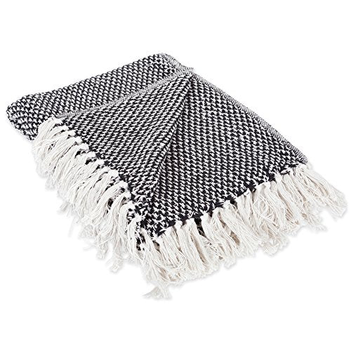 DII 100% Cotton Basket Weave Throw for Indoor/Outdoor Use Camping Bbq's Beaches Everyday Blanket, 50 x 60, Black - color: Black, size: 50x60"