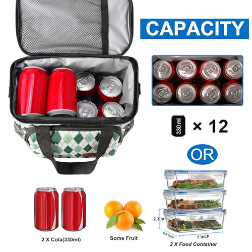 Femuar Lunch Bags for Women/Men, Insulated Lunch Bag for Work Office - Lunch Cooler Bag Leakproof Lunch Box with Adjustable Shoulder Strap - Green plaid - color: Green plaid, size: Medium Size