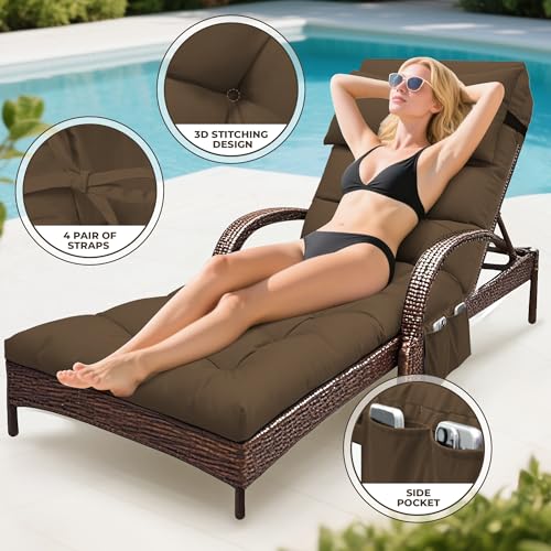 Outdoor Chaise Lounge Chair Cushion, Waterproof Outdoor Chair Cushions for Patio Furniture, 71 x 21 x 4 Inches Replacement Chaise Lounge Cushion with Ties (Brown) - color: Brown